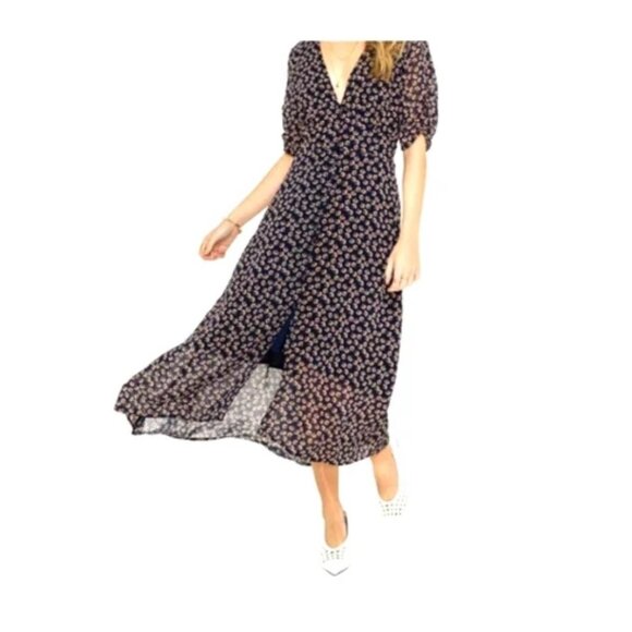 ASTR the label Navy & Rust Bitsy Print Floral Midi Dress Button Front Women's XL - Picture 1 of 16